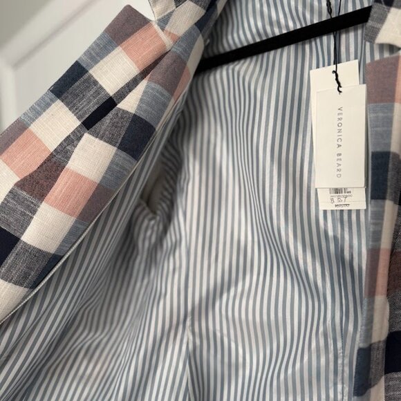 NWT Veronica Bear Women's Pink and Blue Plaid Upcollar Blazer - Size 16 - Picture 5 of 8